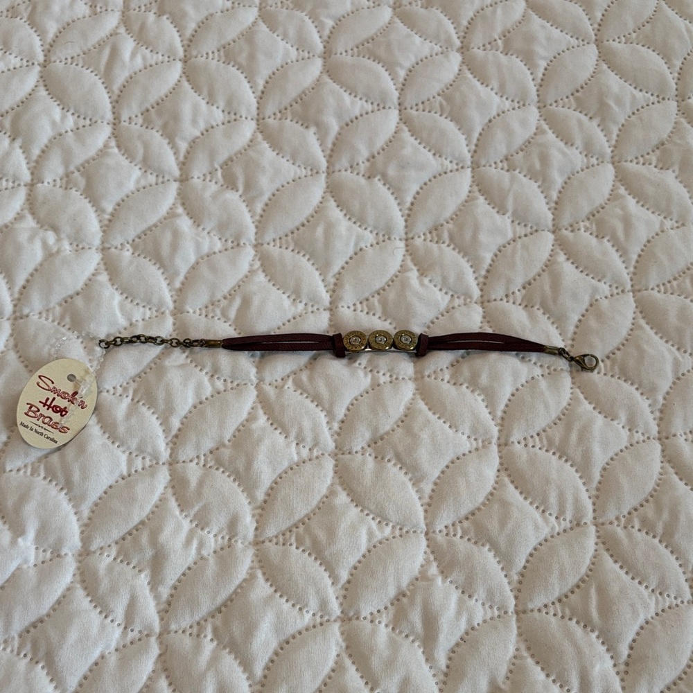 Blazer Luger 9mm Stylish Brown Leather and Brass 8” Adjustable Bracelet NWT